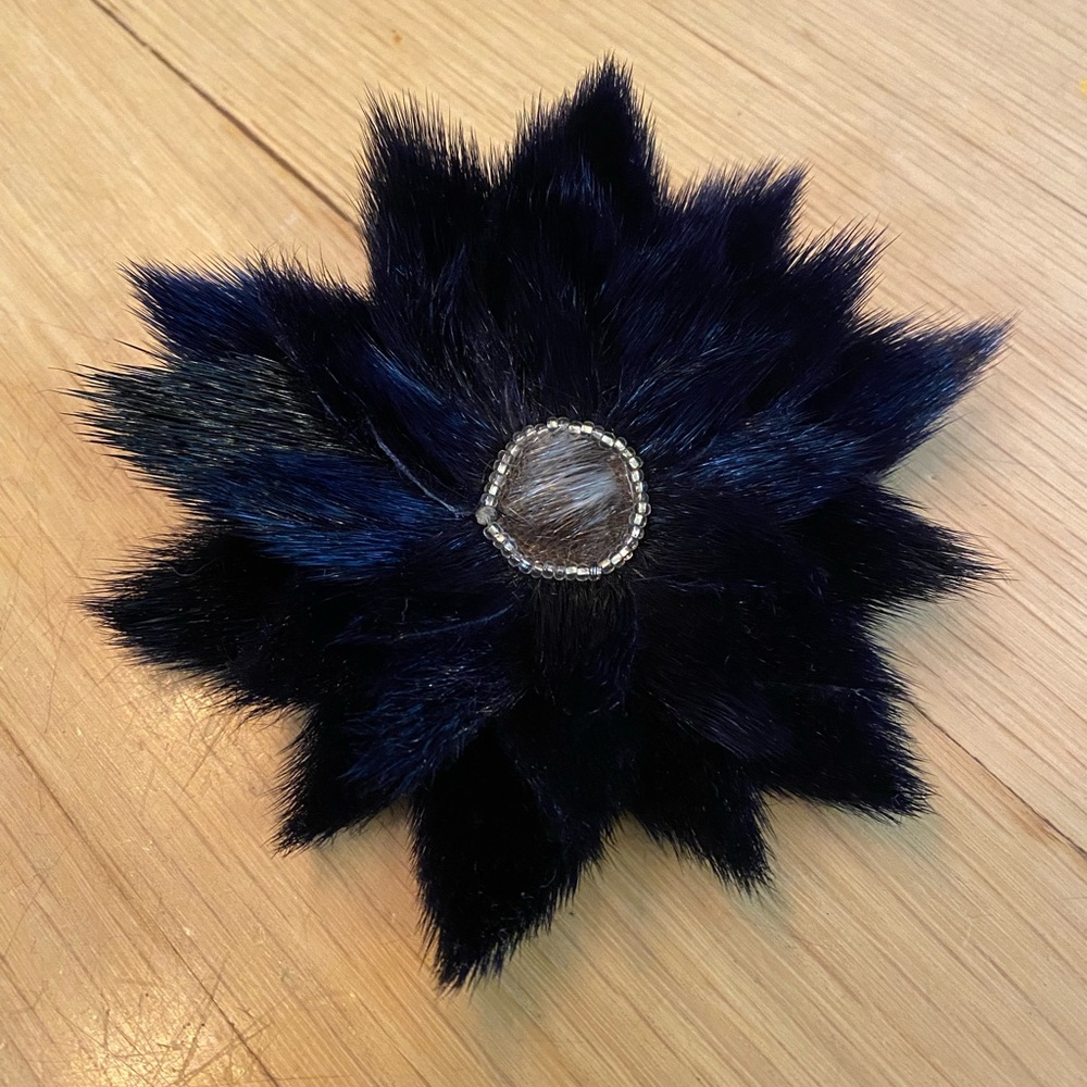 Extra large sealskin and bead flower pin